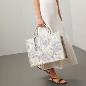 Sandro Kasbah Floral Toile Tote in Cream and Light Blue